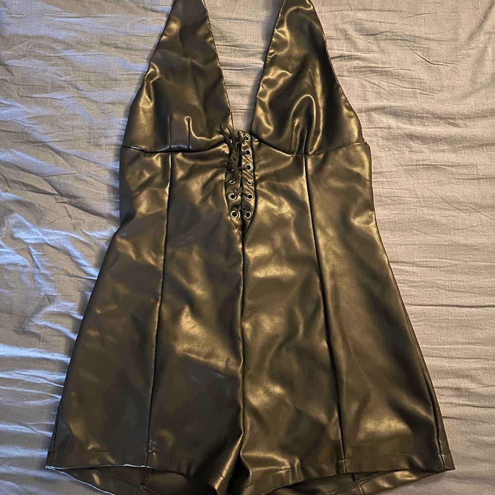 Ecote Black Bodysuit One Piece with Plunging V-Neckline